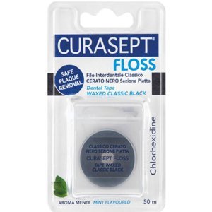 Curasept Floss Black voskovaná zubní nit s CHX (mint), 50 ks