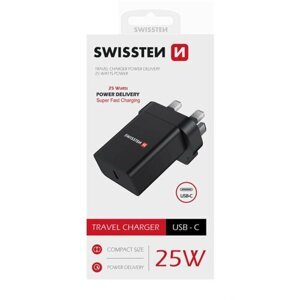 SWISSTEN Adaptér 230V/25W 1xUSB-C, černý