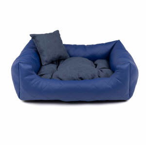 Vsepropejska Delux modrý kožený pelech pro psa s polštářkem Barva: Modrá, Rozměr (cm): 65 x 55