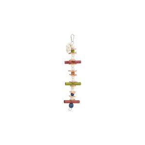 Dřevěná hračka, lano s barevnými kuličkami a kůží - 1x 1ks