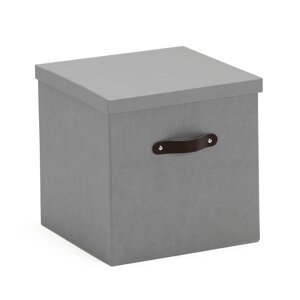 Úložná krabice TIDY, 315x315x315 mm, šedá s koženými úchytkami