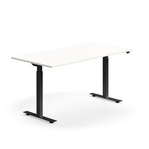 Výškově nastavitelný stůl, 1600x800 mm, černá podnož, bílá