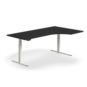 Výškově nastavitelný stůl QBUS, rohový, 2000x1200 mm, bílá podnož, černá