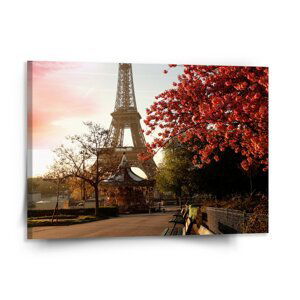 Obraz Eiffelova věž a červený strom - 150x110 cm