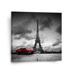 Obraz Eiffelova věž a červené auto - 110x110 cm