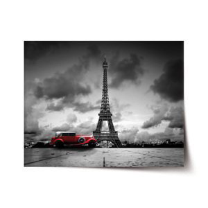 Plakát Eiffelova věž a červené auto - 60x40 cm