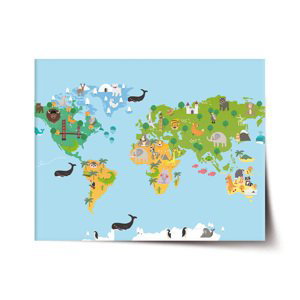Plakát Zvířecí mapa světa - 120x80 cm