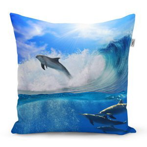 Polštář Delfíni ve vlnách - 40x40 cm