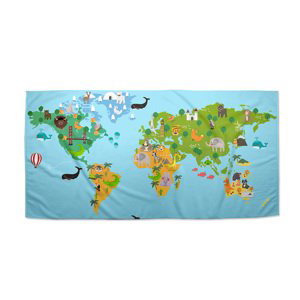 Ručník Zvířecí mapa světa - 50x100 cm