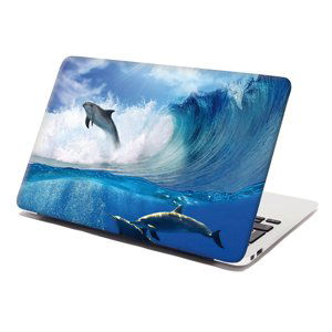 Samolepka na notebook Delfíni ve vlnách - 38x26 cm