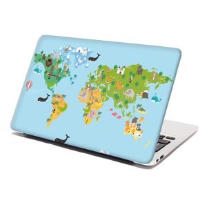 Samolepka na notebook Zvířecí mapa světa - 38x26 cm