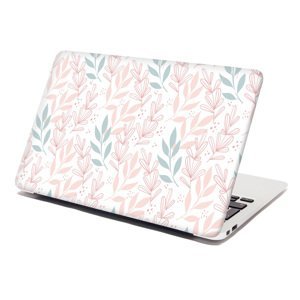 Samolepka na notebook Růžové a modré lístky - 29x20 cm