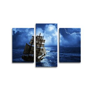 Obraz - 3-dílný Loď v bouřce - 75x50 cm