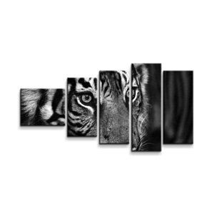 Obraz - 5-dílný Černobílý tygr - 100x60 cm