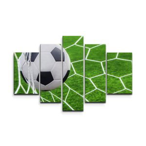 Obraz - 5-dílný Fotbalový míč v bráně - 125x90 cm