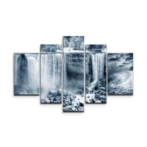 Obraz - 5-dílný Černobílý vodopád - 125x90 cm