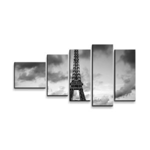 Obraz - 5-dílný Eiffelova věž a červené auto - 100x60 cm