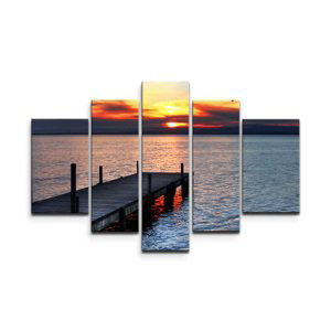 Obraz - 5-dílný Západ slunce nad molem - 125x90 cm