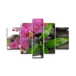 Obraz - 5-dílný Orchideje a kameny - 125x90 cm