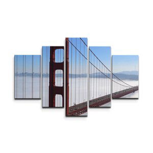 Obraz - 5-dílný Golden Gate v mlze - 125x90 cm