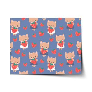Plakát Kočičky s jahodami - 90x60 cm