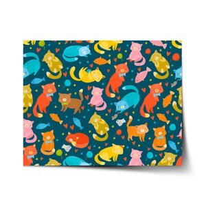 Plakát Kočky s rybkami - 90x60 cm