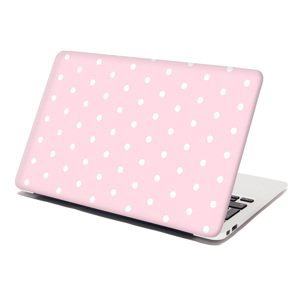 Samolepka na notebook Bílé puntíky na růžové - 38x26 cm