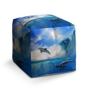 Taburet Cube Delfíni ve vlnách: 40x40x40 cm