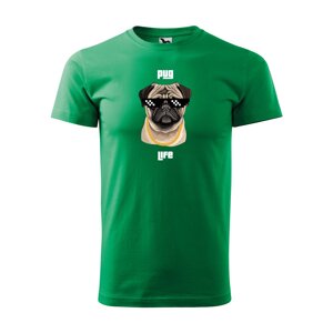 Tričko s potiskem Pug life - zelené XL