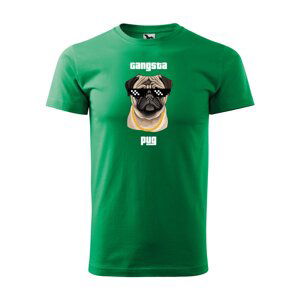 Tričko s potiskem Gangsta pug - zelené 2XL