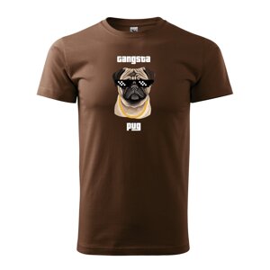 Tričko s potiskem Gangsta pug - hnědé XL