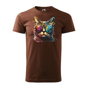 Tričko s potiskem Cool Cat - hnědé 2XL