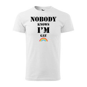 Tričko s potiskem Nobody knows I'm gay - bílé M