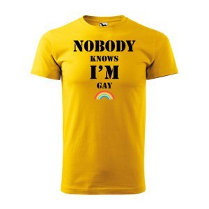 Tričko s potiskem Nobody knows I'm gay - žluté XL