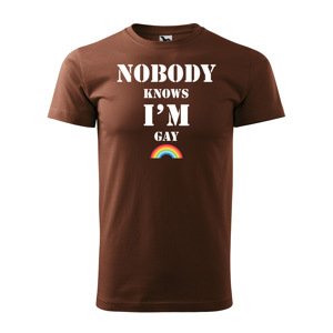 Tričko s potiskem Nobody knows I'm gay - hnědé XL