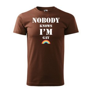 Tričko s potiskem Nobody knows I'm gay - hnědé 2XL