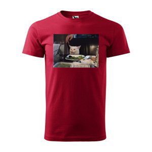 Tričko s potiskem Angry cat meme - červené 3XL