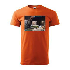 Tričko s potiskem Angry cat meme - oranžové 3XL