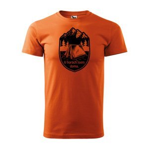 Tričko s potiskem V horách jsem doma - oranžové L