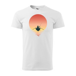 Tričko s potiskem Rybář při západu slunce - bílé S