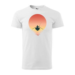 Tričko s potiskem Rybář při západu slunce - bílé XL