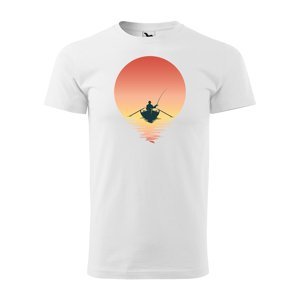 Tričko s potiskem Rybář při západu slunce - bílé 3XL