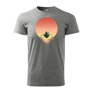 Tričko s potiskem Rybář při západu slunce - šedé XL