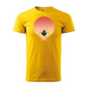 Tričko s potiskem Rybář při západu slunce - žluté L