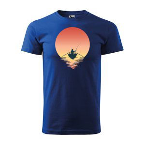 Tričko s potiskem Rybář při západu slunce - modré L