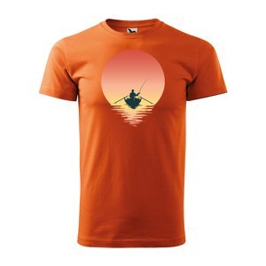 Tričko s potiskem Rybář při západu slunce - oranžové L