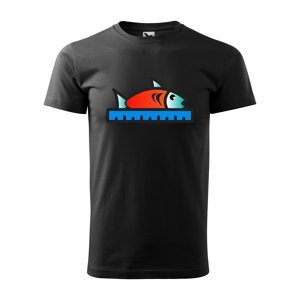 Tričko s potiskem Ryba s metrem - černé 5XL