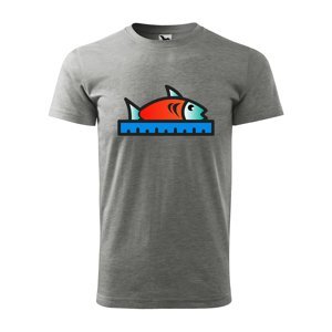 Tričko s potiskem Ryba s metrem - šedé 5XL
