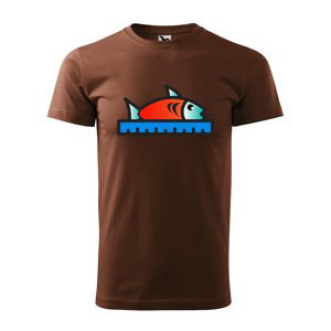 Tričko s potiskem Ryba s metrem - hnědé 4XL