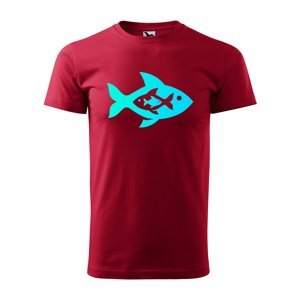 Tričko s potiskem Fish blue - červené 3XL